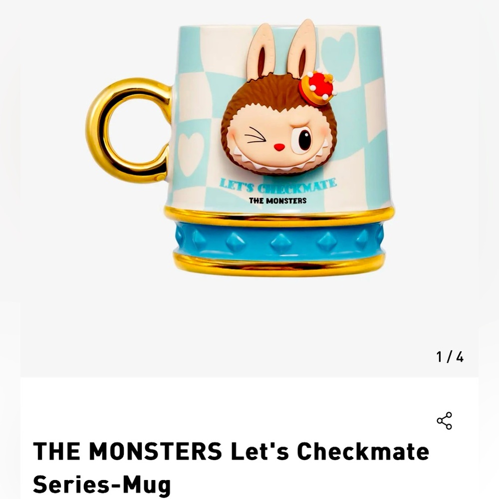 Authentic Pop Mart THE MONSTERS Let's Checkmate Series Mug - Blue